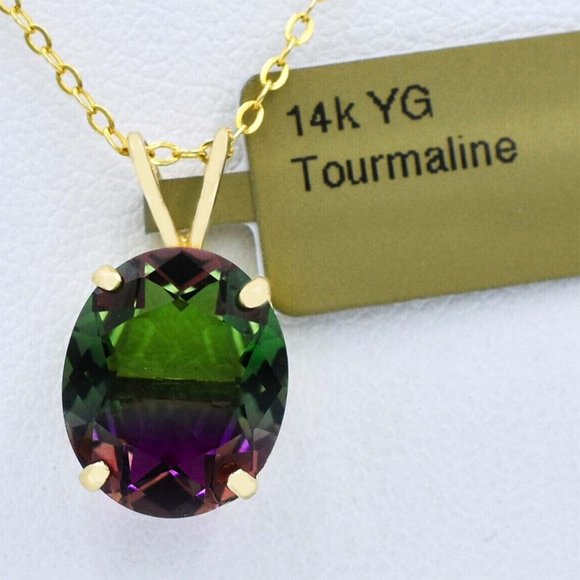 AAA Tourmaline 5.77 Cts Pendant Necklace 14K Yellow Gold
